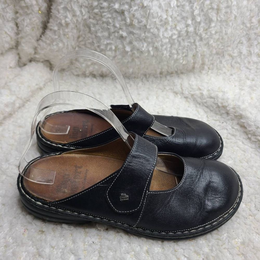Finn Comfort Stanford Black Leather‎ Mules sz 39